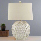 Lattice Ceramic Table Lamp With Linen Shade WHITE CERAMIC Shades 4 Seasons