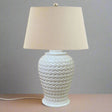 Woven Ceramic Table Lamp With Linen Shade WHITE CERAMIC Shades 4 Seasons