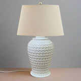 Woven Ceramic Table Lamp With Linen Shade WHITE CERAMIC Shades 4 Seasons