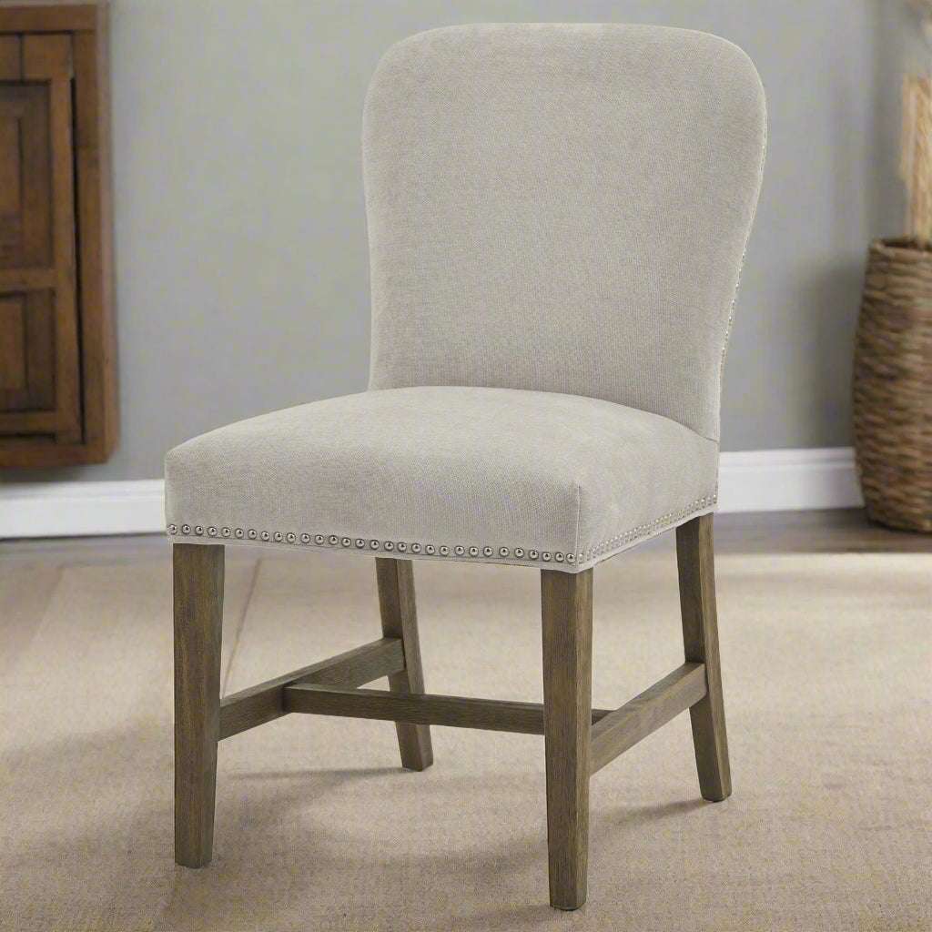 Shades 4 Seasons Beige Upholstered Dining Chair, Studded GREY WOOD Shades 4 Seasons