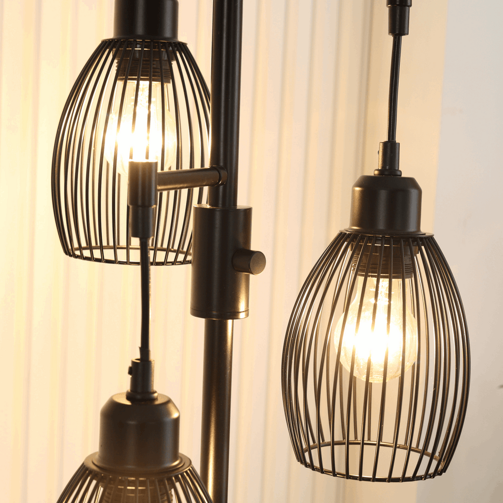 170cm Industrial 3-Light Floor Lamp, Dimmable Black HOMCOM