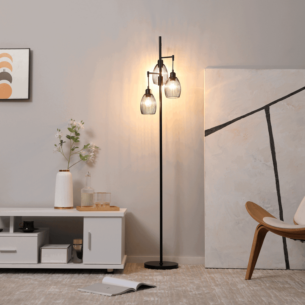 170cm Industrial 3-Light Floor Lamp, Dimmable Black HOMCOM