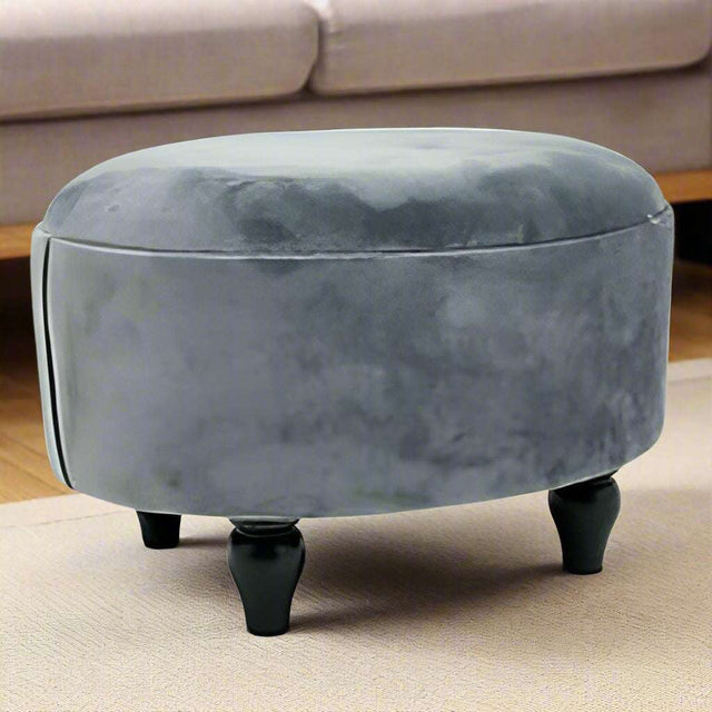 MSL Grey Velvet Oval Footstool with Storage MSL