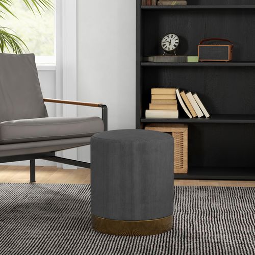 HOMCOM Modern Round Footstool, Fabric Upholstered Foot Rest HOMCOM