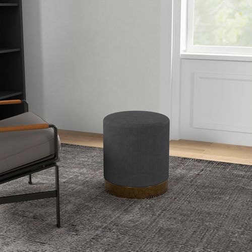 HOMCOM Modern Round Footstool, Fabric Upholstered Foot Rest HOMCOM