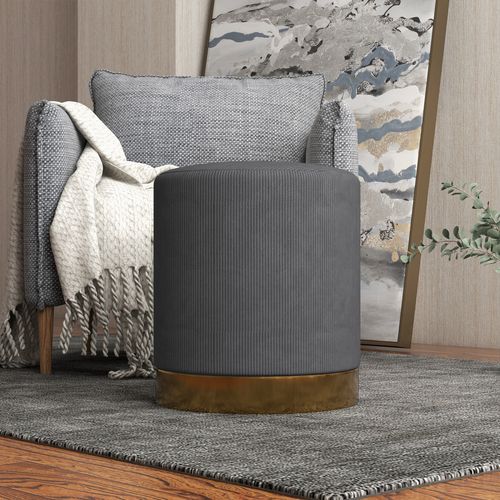 HOMCOM Modern Round Footstool, Fabric Upholstered Foot Rest HOMCOM