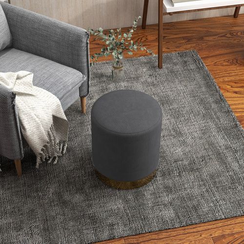 HOMCOM Modern Round Footstool, Fabric Upholstered Foot Rest HOMCOM
