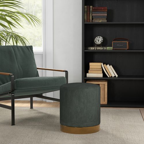 HOMCOM Modern Round Footstool, Fabric Upholstered Foot Rest HOMCOM