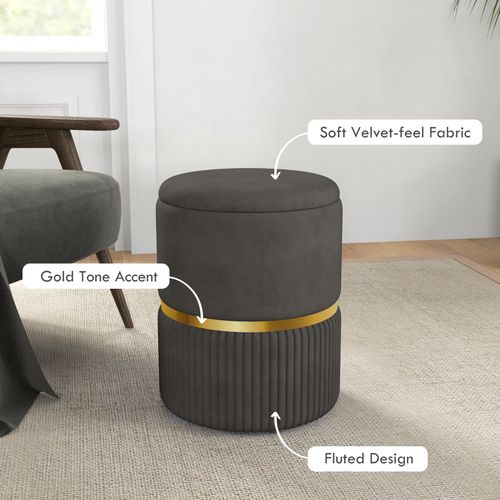 HOMCOM Round Pouffe, Storage Footstool with Cushioned Top HOMCOM