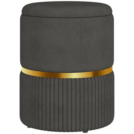 HOMCOM Round Pouffe, Storage Footstool with Cushioned Top HOMCOM