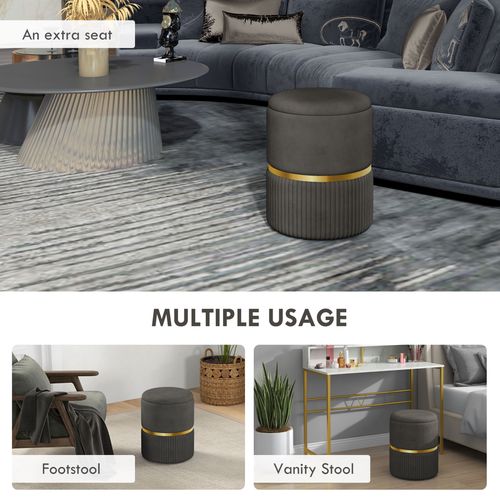 HOMCOM Round Pouffe, Storage Footstool with Cushioned Top HOMCOM