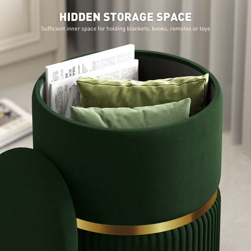 HOMCOM Round Pouffe, Storage Footstool with Cushioned Top HOMCOM