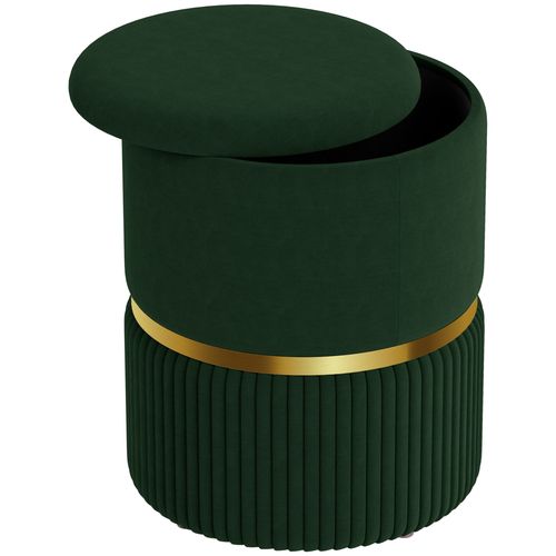 HOMCOM Round Pouffe, Storage Footstool with Cushioned Top Dark Green HOMCOM