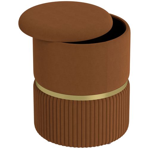 HOMCOM Round Pouffe, Storage Footstool with Cushioned Top Light Brown HOMCOM