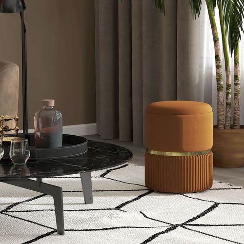 HOMCOM Round Pouffe, Storage Footstool with Cushioned Top HOMCOM