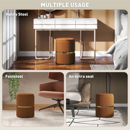 HOMCOM Round Pouffe, Storage Footstool with Cushioned Top HOMCOM