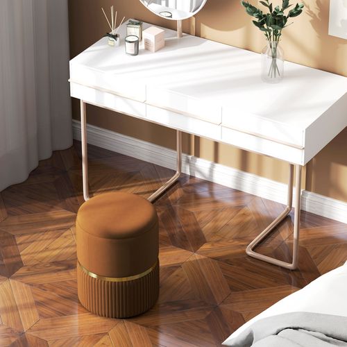 HOMCOM Round Pouffe, Storage Footstool with Cushioned Top HOMCOM