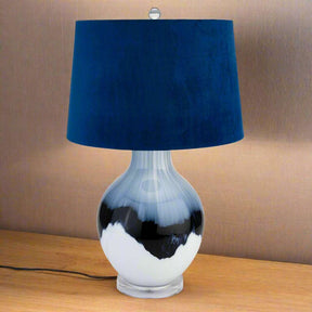 Shades 4 Seasons Navy Velvet Shade with Glass Base Table Lamp WHITE GLASS Shades 4 Seasons
