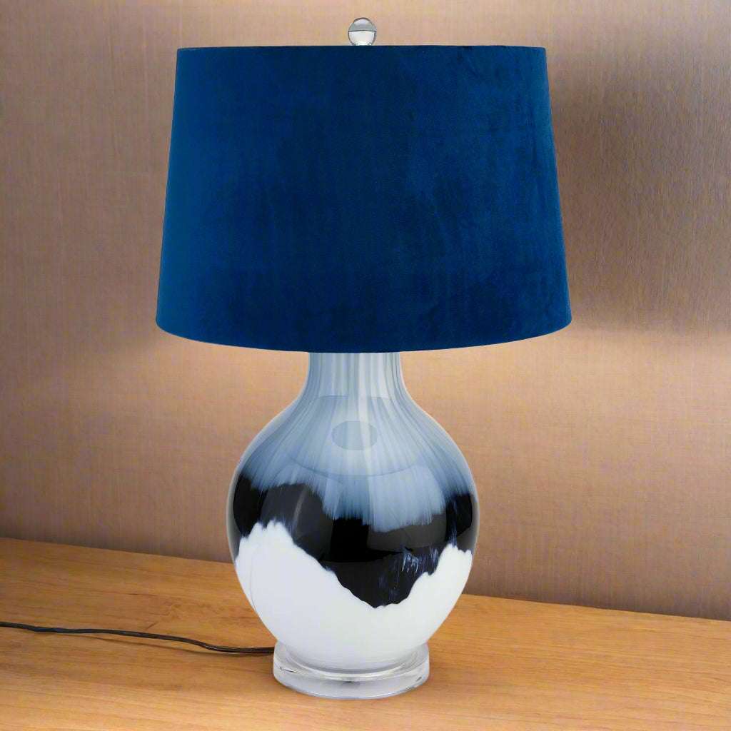 Shades 4 Seasons Navy Velvet Shade with Glass Base Table Lamp WHITE GLASS Shades 4 Seasons