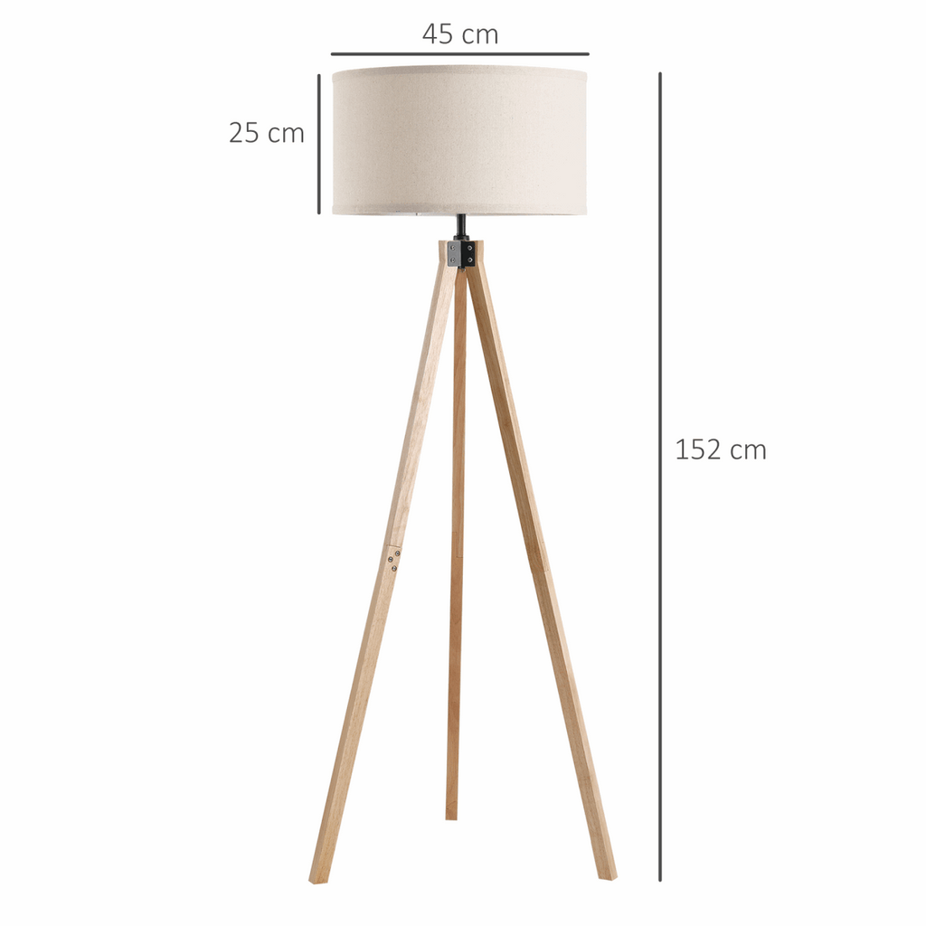 Rubber Wood Tripod Floor Lamp Beige HOMCOM