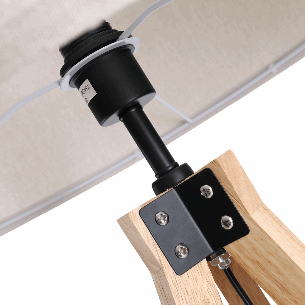 Rubber Wood Tripod Floor Lamp Beige HOMCOM