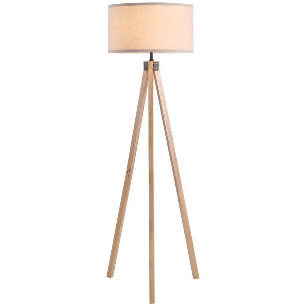 Rubber Wood Tripod Floor Lamp Beige HOMCOM