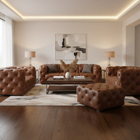 Orsina Modular Sofa in Brown Leather with Classic Chesterfield Design and Contemporary Accents