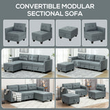 Convertible Modular Sofa from Wise Galleria in grey with adjustable sections and tufted design