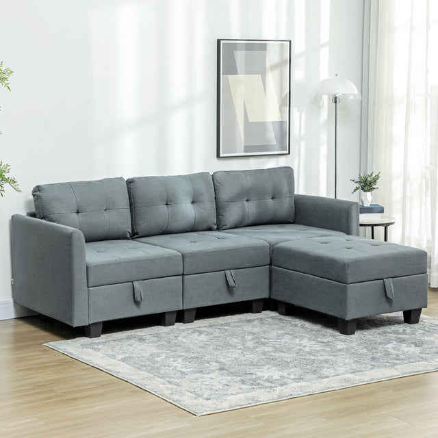 Stylish Modular Sofa in grey with tufted cushions and a spacious chaise lounge for modern living rooms
