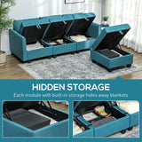 Wise Galleria Modular Sofa in teal with hidden storage compartments for blankets and cushions