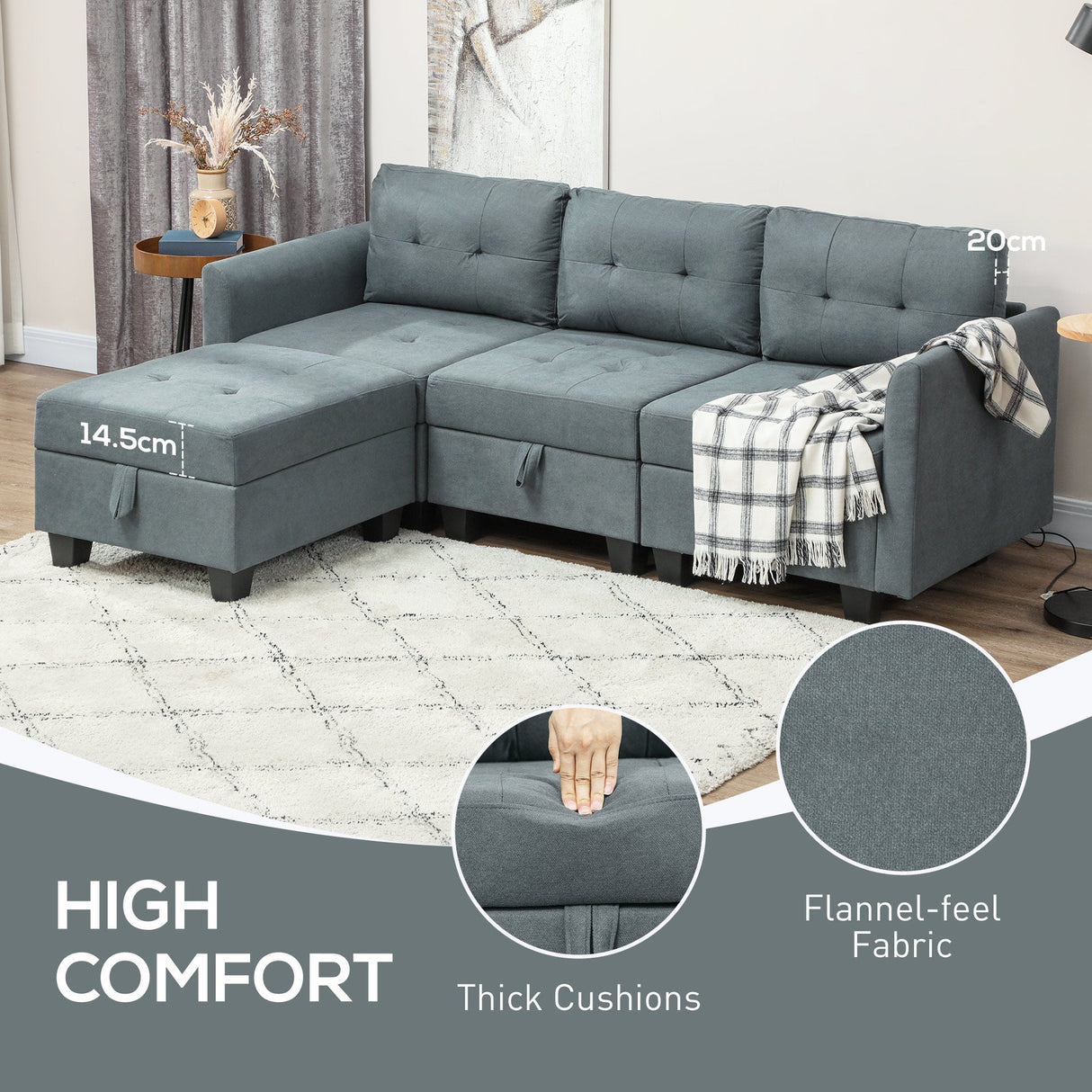 Wise Galleria Modular Sofa with thick cushions and flannel-feel fabric for high comfort
