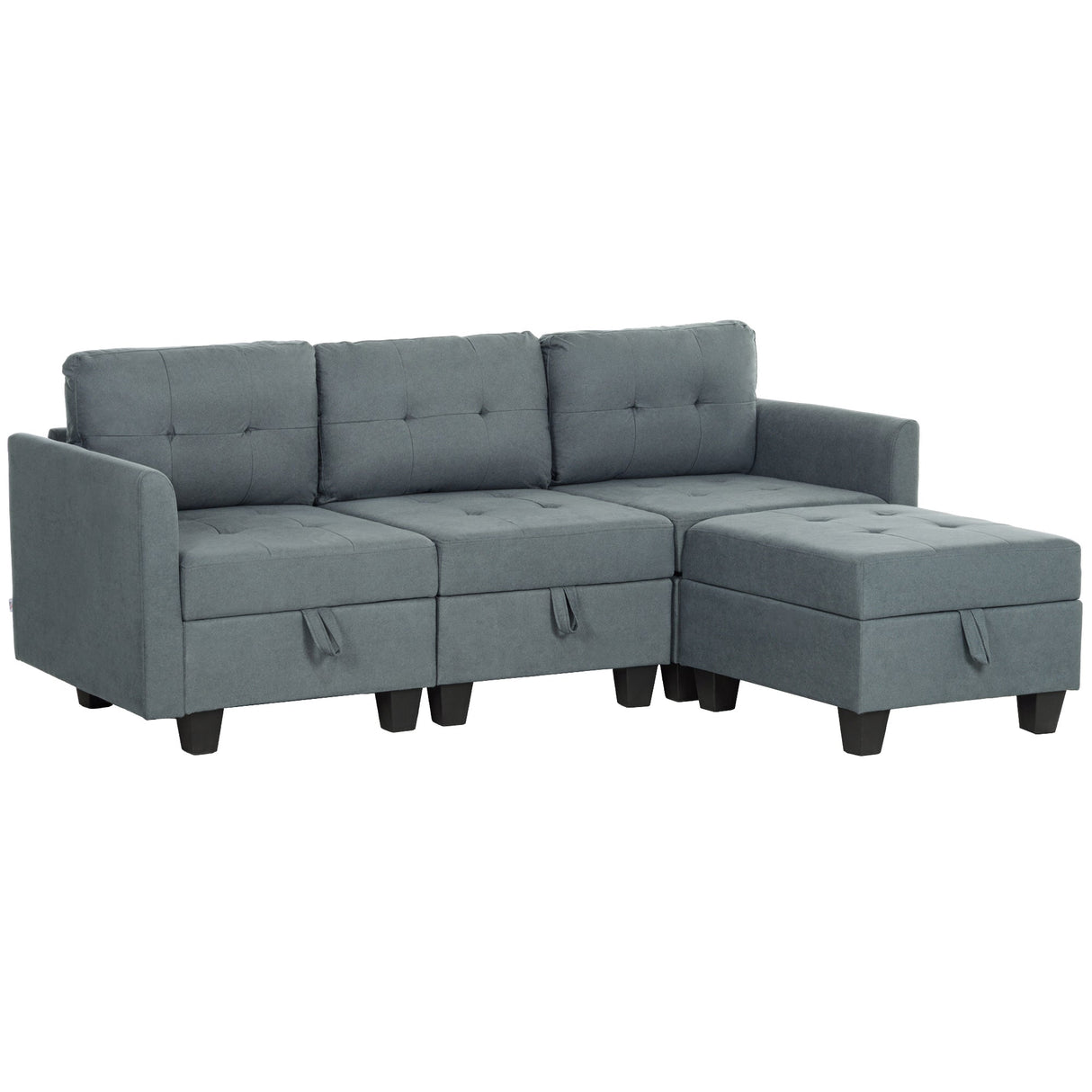 Wise Galleria Modular Sofa in Grey Fabric with Tufted Cushions and Storage Ottomans
