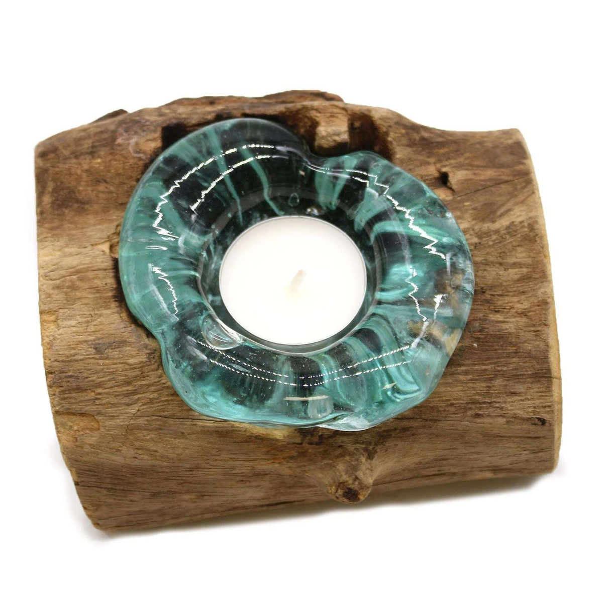 Molton Glass Candle Single Holder on Wood AW Dropship UK