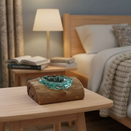 Molton Glass Candle Single Holder on Wood AW Dropship UK