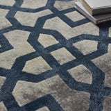 Stylish Moroccan Rug with Geometric Pattern in Blue and Beige for Contemporary Interiors