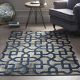 Stylish Moroccan Rug with a geometric pattern in blue and grey for modern home decor