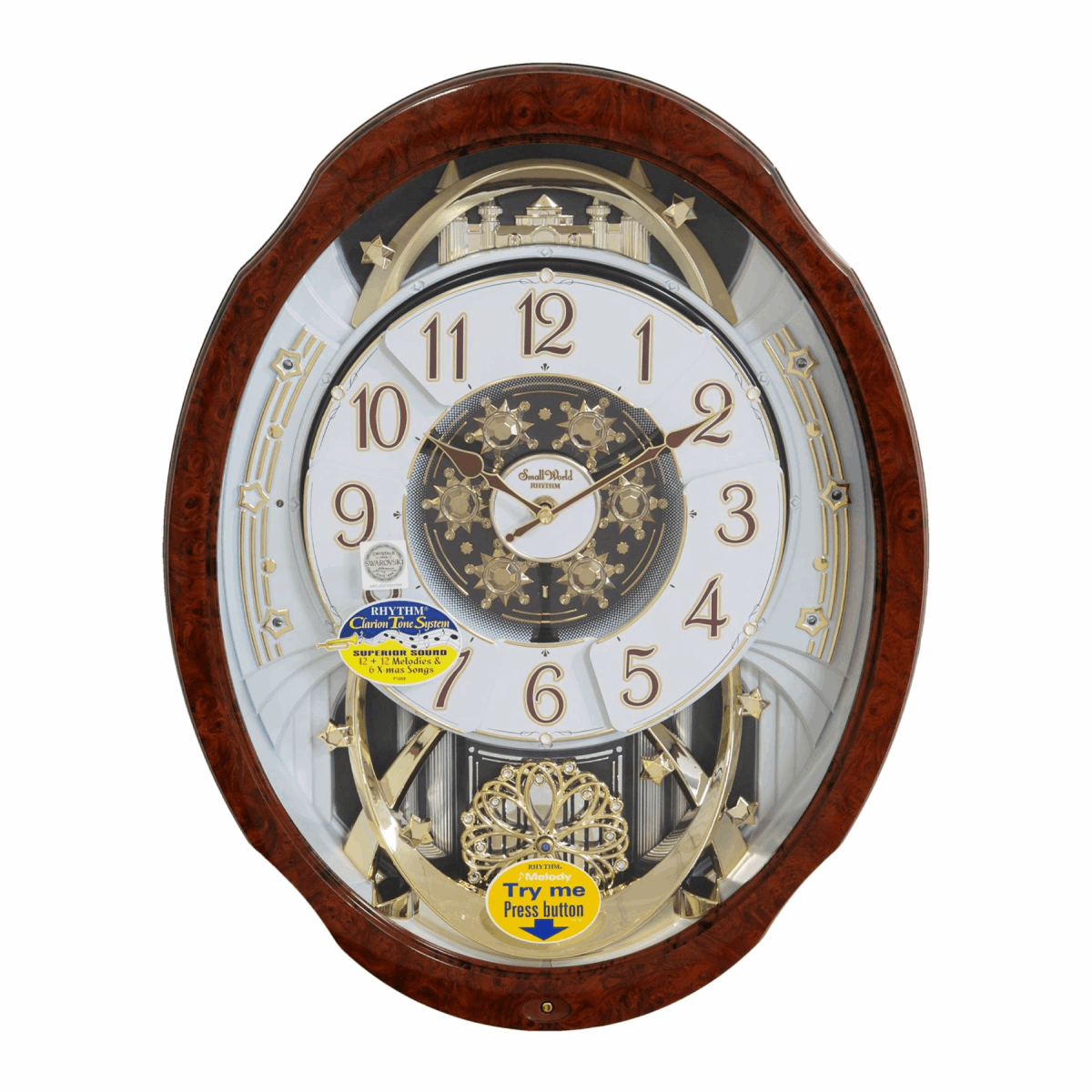 Widdop Motion Clock with elegant design, featuring gold detailing and a classic oval shape.