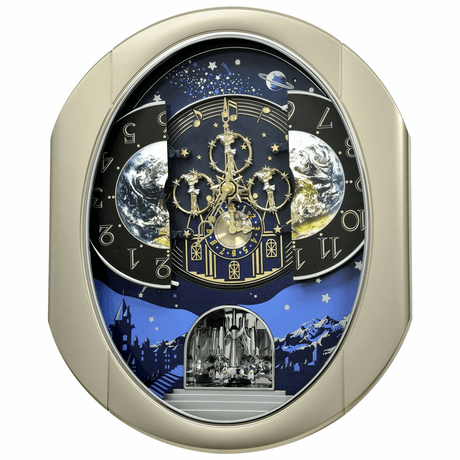 Widdop Motion Clock with a Silver Frame and Colourful Moving Scenes of Earth and Night Sky