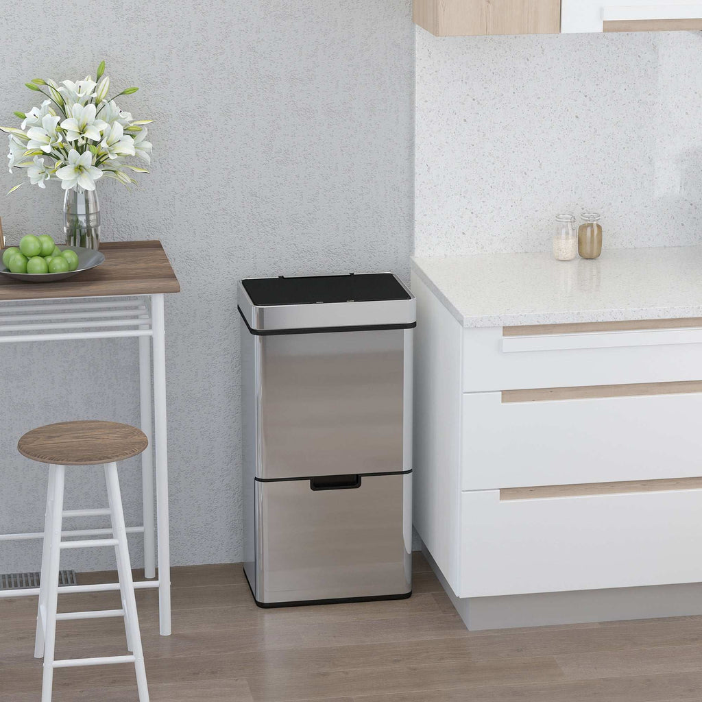 Motion Sensor Rubbish Bin, 3 Compartments Removable Lid Stainless Steel HOMCOM Unbranded