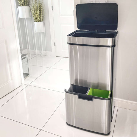 Motion Sensor Rubbish Bin, 3 Compartments Removable Lid Stainless Steel HOMCOM Unbranded