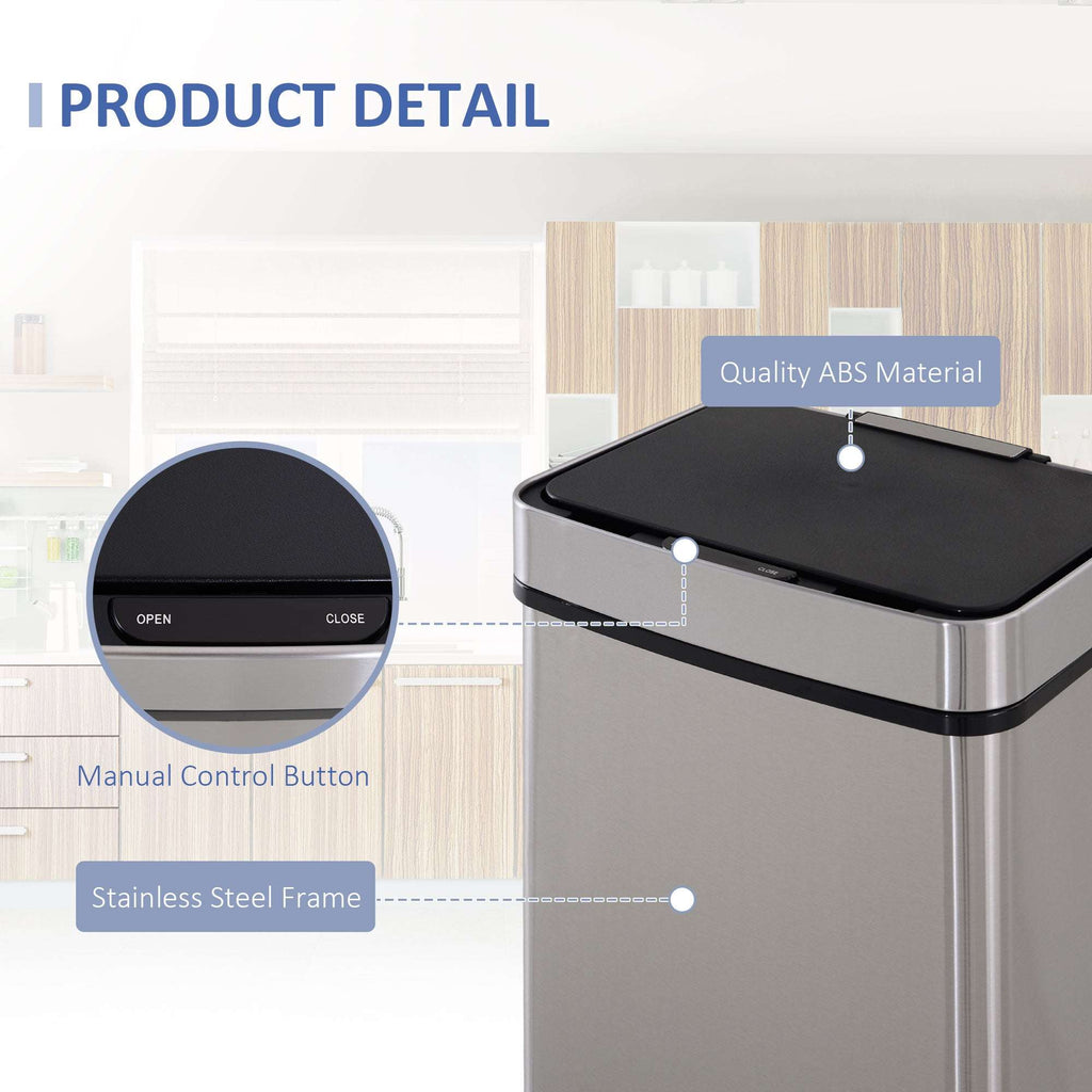 Motion Sensor Rubbish Bin, 3 Compartments Removable Lid Stainless Steel HOMCOM Unbranded
