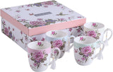London Boutique Lifestyle Mug Set featuring floral designs and tassel details, presented in a decorative gift box