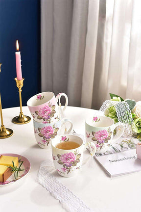 Elegant floral Mug Set featuring delicate pink roses, perfect for tea or coffee moments