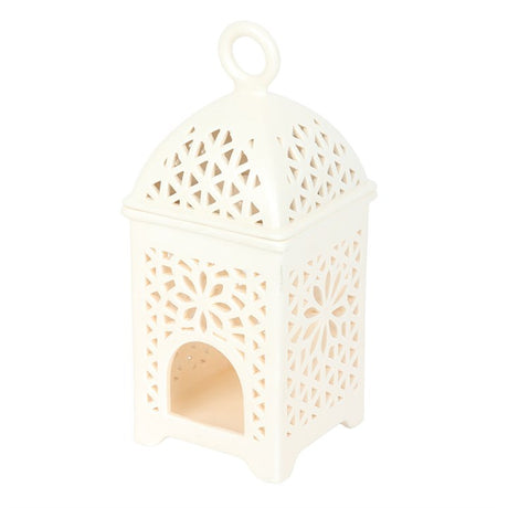 Elegant white ceramic Multi-Purpose Burner with intricate cut-out design for aromatherapy and home decor