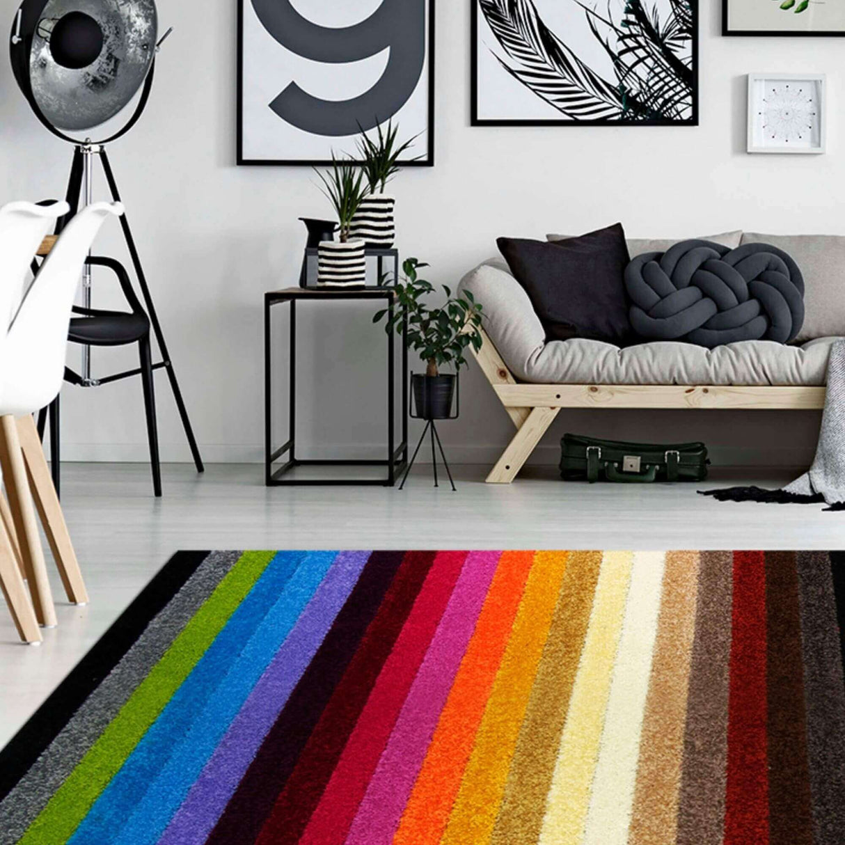 Multicolour Rugs in a modern living room with stylish furniture and decor