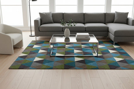 Orsina Multicoloured Rug with geometric patterns, enhancing a modern living room decor