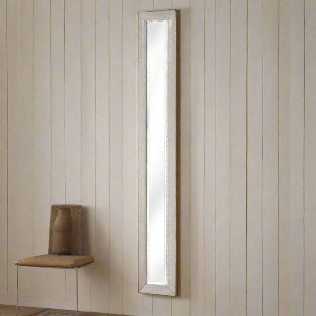 Antique White Frame Narrow Wall Mirror WHITE GLASS Shades 4 Seasons