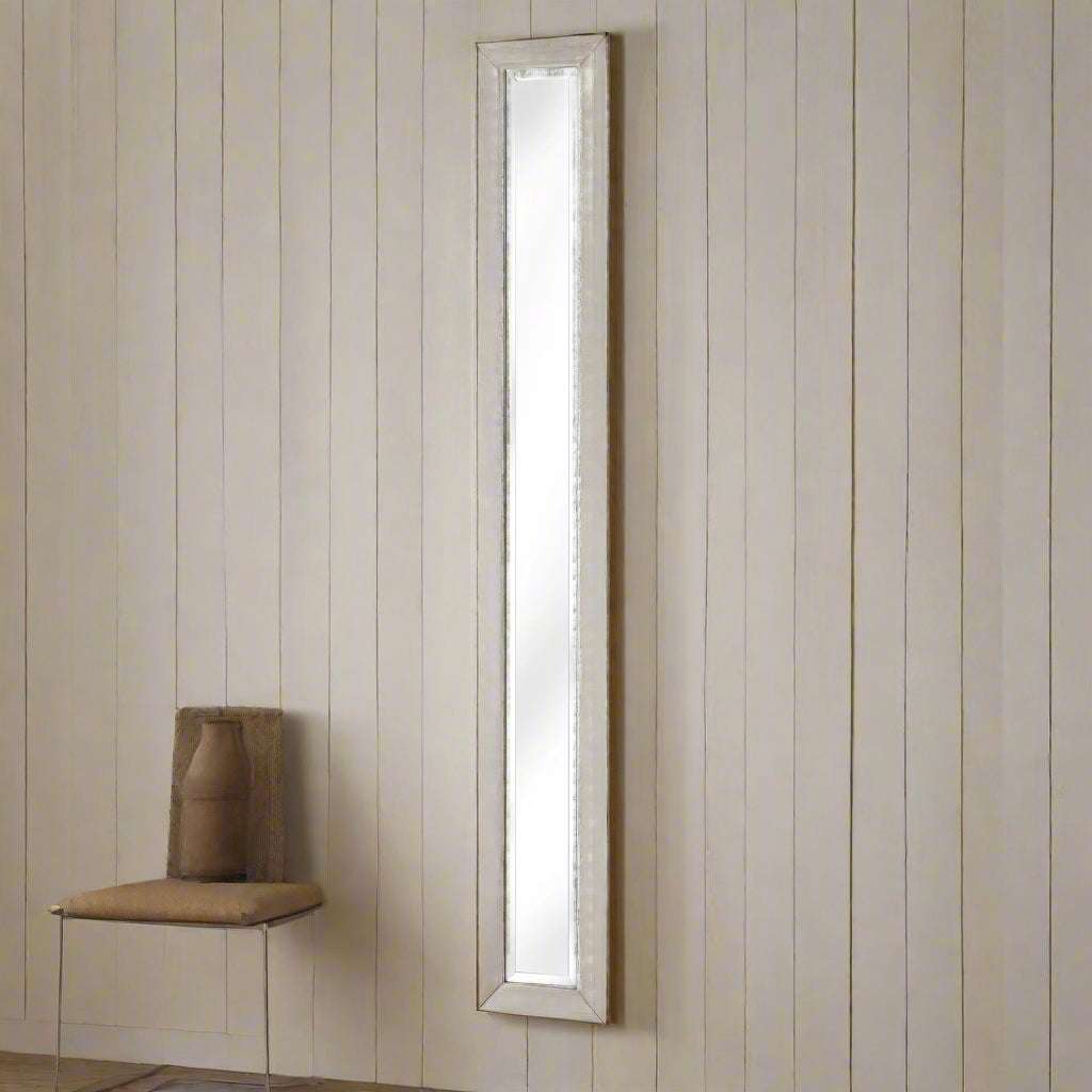 Antique White Frame Narrow Wall Mirror WHITE GLASS Shades 4 Seasons