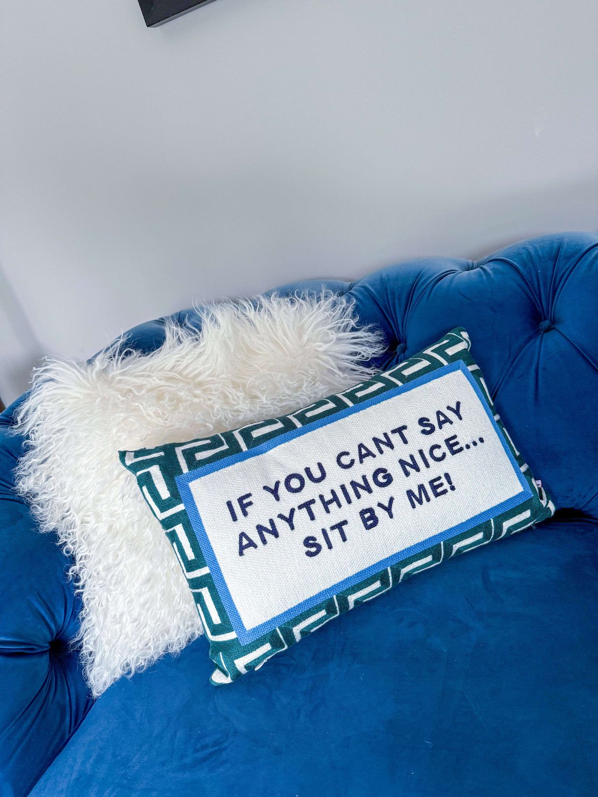 If You Can't Say Anything Nice...Sit By Me Needlepoint Cushion The Pillow Drop
