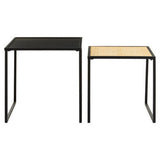 Orsina Nest of Tables with Black Metal Frame and Natural Weave Top for Versatile Home Decor